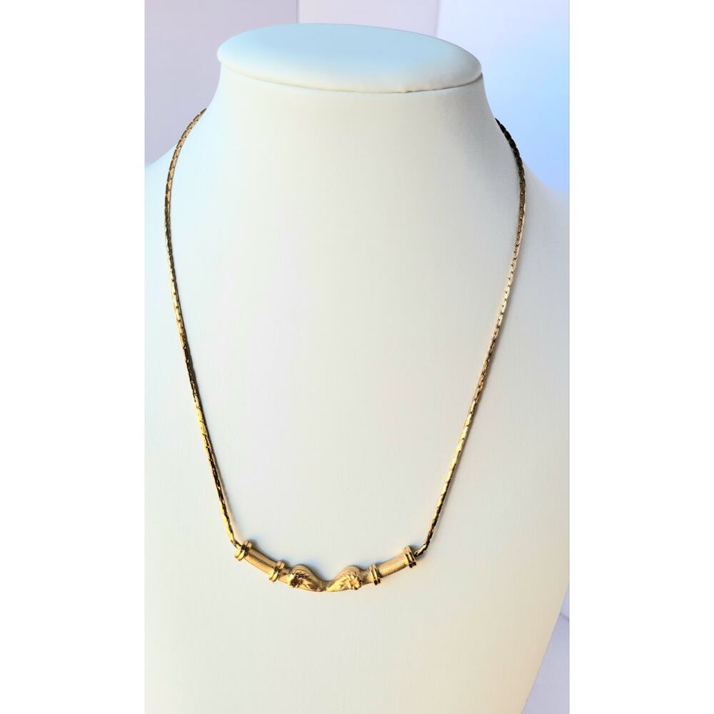 Monet Etruscan Cobra Chain Vintage 2 Rams Heads Signed 1970s